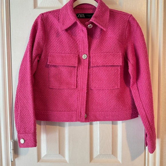 NWOT ZARA Pink Tweed Jacket with Embellished Silver Buttons Size XS - Picture 5 of 13